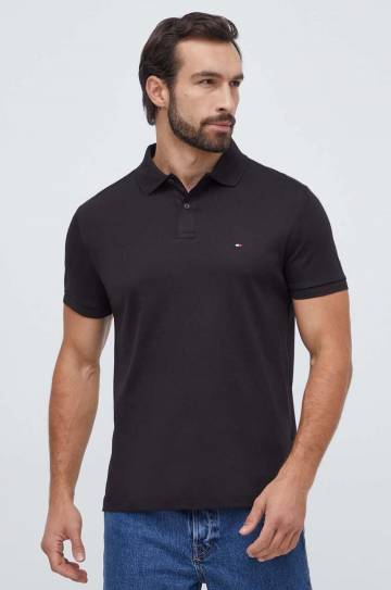 Хлопковое поло Tommy Hilfiger цвет чёрный однотонный Хлопковое поло Tommy Hilfiger цвет чёрный однотонный