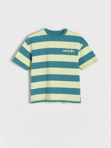 Reserved - Смугаста футболка oversize - світло-зелений - 066CJ-70X Reserved - Смугаста футболка oversize - світло-зелений - 066CJ-70X