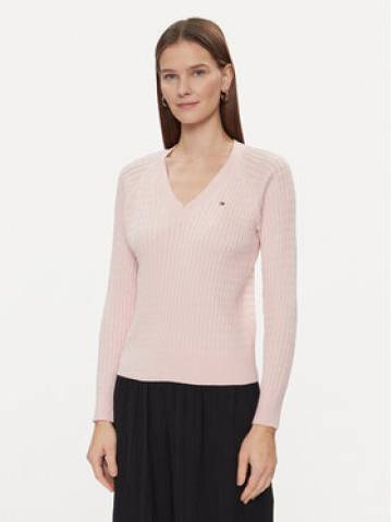 Tommy Hilfiger Светр Co Cable V-Nk Sweater WW0WW40674 Рожевий Regular Fit Tommy Hilfiger Светр Co Cable V-Nk Sweater WW0WW40674 Рожевий Regular Fit