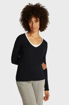 Женский черный пуловер ICONIC RIB V-NK SLIM SWEATER Черный S Calvin Klein K20K208103