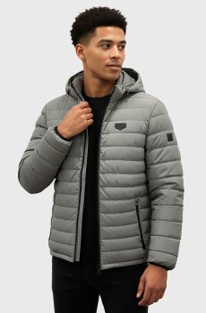 Серая мужская куртка с капюшоном DV-93-grey