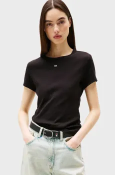 Женская черная футболка TJW SLIM ESSENTIAL RIB SS EXT Черный XS Tommy Jeans DW0DW17383