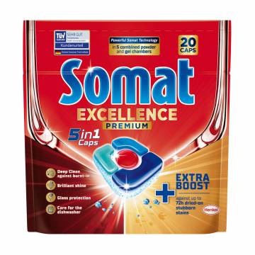 Таблетки для мытья посуды в посудомоечной машине Somat Excellence Premium 5 In 1 Caps, 20 шт Таблетки для мытья посуды в посудомоечной машине Somat Excellence Premium 5 In 1 Caps, 20 шт
