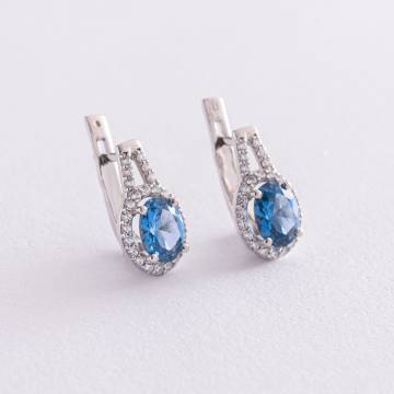 Серебряные серьги с кварцом и фианитами 2935/9р-QLB Серебряные серьги с кварцом и фианитами 2935/9р-QLB