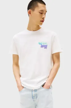 Мужская белая футболка REG STACK BACKPRINT Белый L Tommy Jeans DM0DM21589