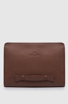 Коричневая кожаная папка для документов с тиснением логотипа