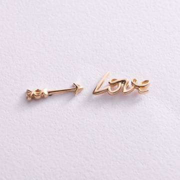 Серьги - пусеты "Love" в желтом золоте с07577 Серьги - пусеты "Love" в желтом золоте с07577