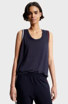Женская темно-синяя майка RELAXED SPLIT TAPE OPEN-NK TANK Синий XS Tommy Hilfiger S10S101714