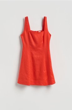 Reserved - Лляна міні-сукня - мандариновий - 870IR-23X