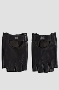 Мужские черные кожаные митенки Черный M Karl Lagerfeld A3M33073;999