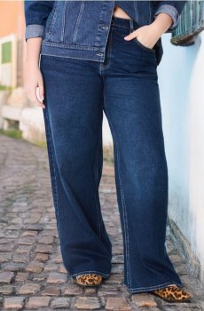 Джинси wide leg із високою талією Plus Size - темно-синій