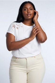 Бавовняна футболка з ажурним оздобленням Plus Size - білий