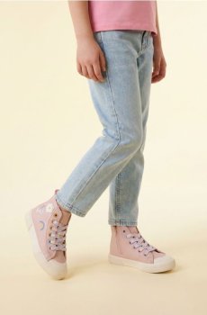 Високі кеди з кольоровим мотивом веселки та квітів - рожевий