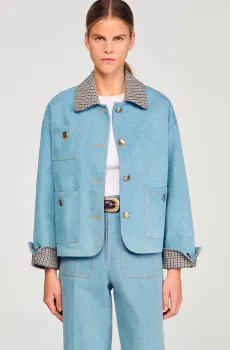 Женская голубая джинсовая куртка Голубой 38 Sandro SFPBL01165_Blue JeanSS26