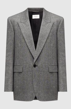 Серый пиджак из шерсти в клеточку