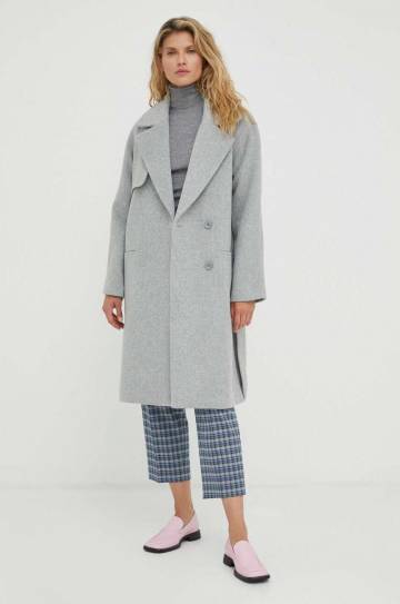 Шерстяные брюки PS Paul Smith цвет серый фасон сигареты высокая посадка Шерстяные брюки PS Paul Smith цвет серый фасон сигареты высокая посадка