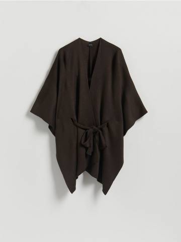Reserved - Пончо з пояском - темно коричневий - 665FD-89X
