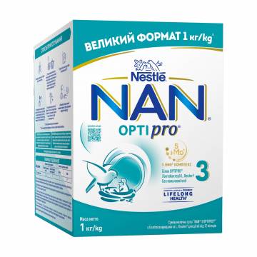 Сухая молочная смесь NAN 3 OPTIPRO с 5 олигосахаридами и L. Reuteri для детей от 12 месяцев, 1 кг Сухая молочная смесь NAN 3 OPTIPRO с 5 олигосахаридами и L. Reuteri для детей от 12 месяцев, 1 кг