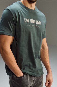 Бавовняна футболка з написом - синьо-зелений