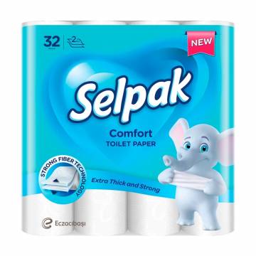 Туалетная бумага Selpak Comfort 2-слойная, белая, 150 отрывов, 32 рулона