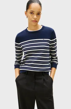 Женский темно-синий джемпер в полоску JERSEY FINE Синий L Tommy Hilfiger WW0WW44984