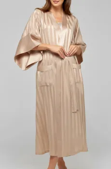 Женский бежевый шелковый пеньюар в полоску Бежевый 46 MARC&ANDRE W22-00SS201-L