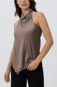 Reserved - Атласний топ із мереживом - бежевий - 490KH-08X