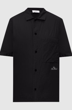 Черная рубашка прямого кроя с контрастной вышивкой логотипа