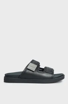 Мужские черные кожаные слайдеры DOUBLE STRAP SANDAL Черный 40 Calvin Klein HM0HM00945