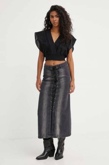 Хлопковая блузка The Kooples женская цвет чёрный однотонная FTOP28028K Хлопковая блузка The Kooples женская цвет чёрный однотонная FTOP28028K
