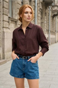 Джинсові шорти із середньою талією з поясом - синій