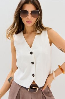 Класичний віскозний жилет під костюм - кремовий