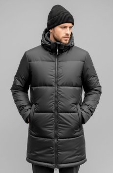 Зимняя мужская черная куртка с капюшоном B-236