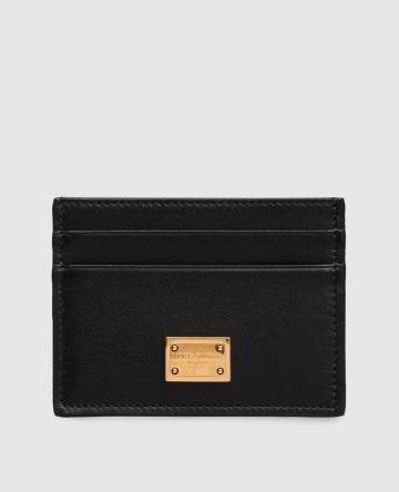 Черный кожаный картхолдер с гравировкой логотипа