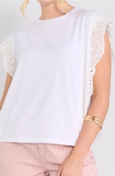 Блузка с декоративным кружевом - кремовий