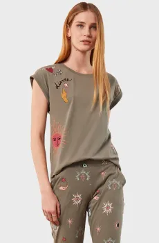 Женская оливковая футболка MARILOU Оливковый S Etam 6530772