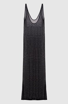 Черное пляжное платье макси с кристаллами