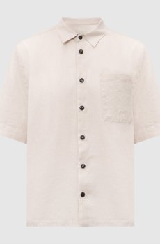 Бежевая рубашка из льна с короткими рукавами