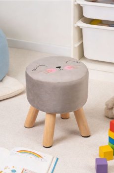 Велюровий пуф з вишивкою - сірий