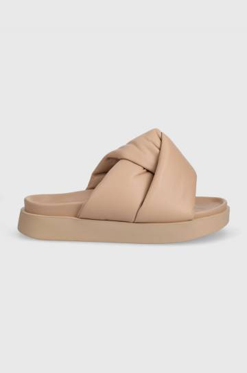 Кожаные шлепанцы Inuikii Soft Crossed женские цвет бежевый на платформе 70104-140 Кожаные шлепанцы Inuikii Soft Crossed женские цвет бежевый на платформе 70104-140