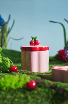 Ємність для зберігання з кришкою та мотивом вишень - рожевий