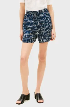 Женские темно-синие льняные шорты с узором PULL ON Синий XL Tommy Hilfiger WW0WW49637