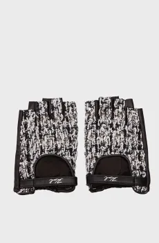Женские черные кожаные митенки K SIGNATURE SP BOUCLE FL GLOVE Черный L Karl Lagerfeld 246W3605