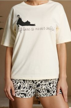 Двокомплектна бавовняна піжама - кремовий