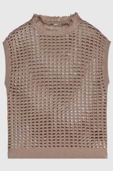 Коричневый ажурный топ с пайетками