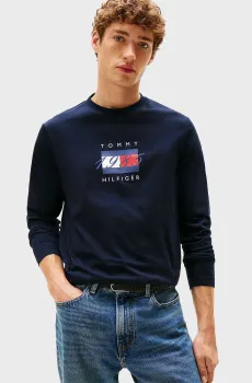 Мужской темно-синий лонгслив LINEAR FLAG Синий XL Tommy Hilfiger MW0MW41497