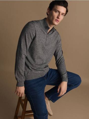 Reserved - Бавовняний джемпер з коміром-стійкою - темно-сірий - 453GQ-90M