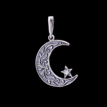Серебряная подвеска "Луна со звездочкой" с фианитом 131403 Серебряная подвеска "Луна со звездочкой" с фианитом 131403