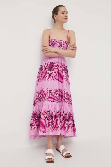 Хлопковое платье Pinko цвет розовый maxi расклешённое Хлопковое платье Pinko цвет розовый maxi расклешённое