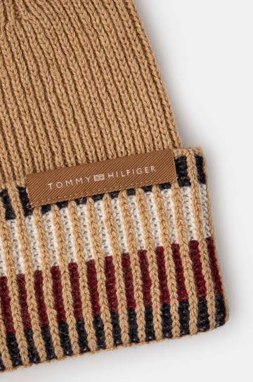 Шерстяная шапка Tommy Hilfiger цвет бежевый шерсть AM0AM12751 Шерстяная шапка Tommy Hilfiger цвет бежевый шерсть AM0AM12751